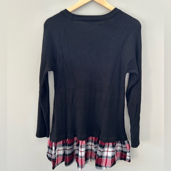 ☃️Torrid Ribbed Fitted Knit Layered Plaid Trim Lightweight Long Sleeve Top - Picture 3 of 4